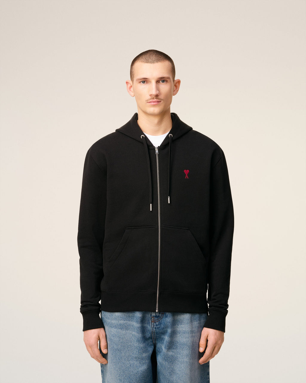 Hoodie Noir Zippé Ami de Coeur En Coton