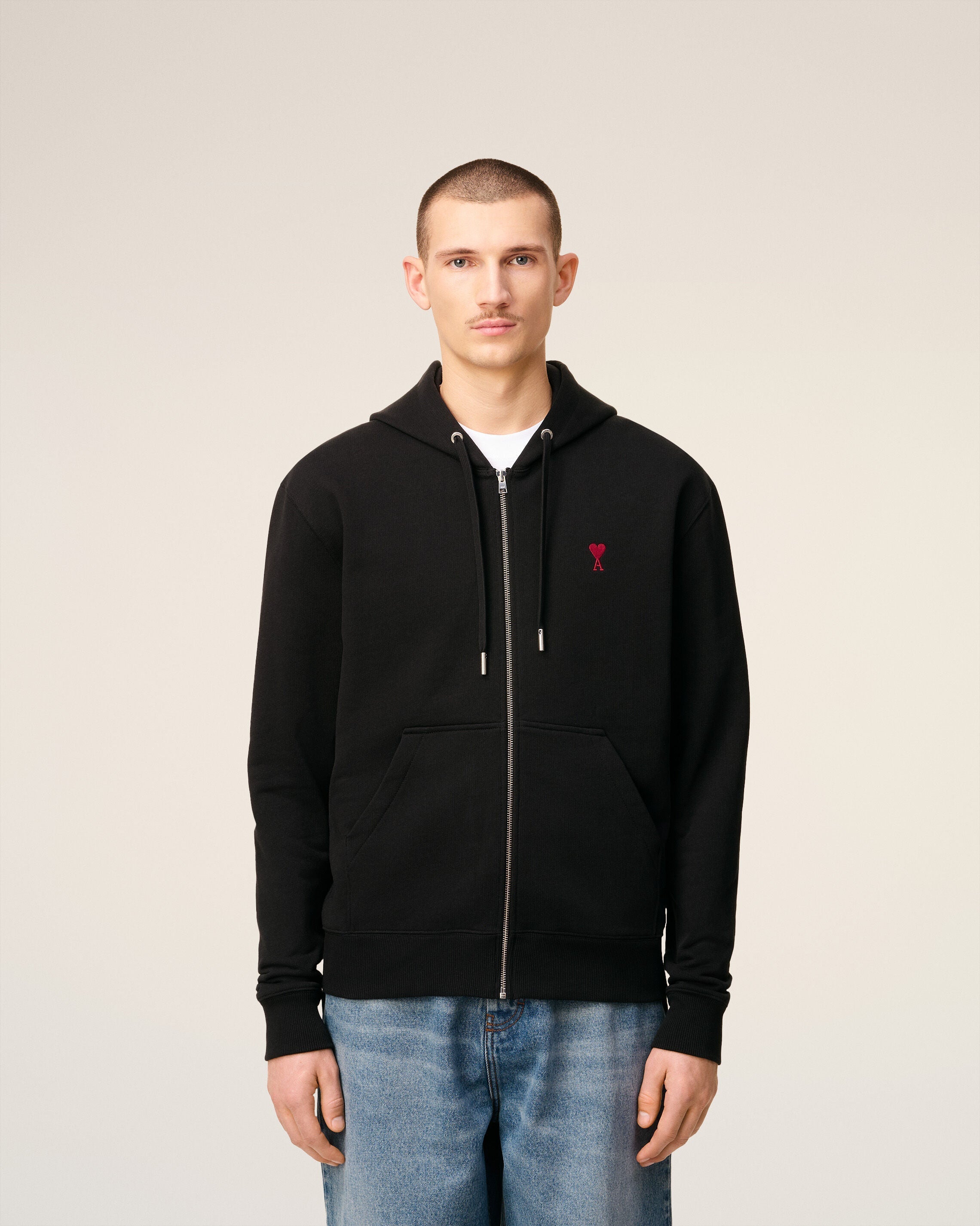 Hoodie Noir Zippé Ami de Coeur En Coton