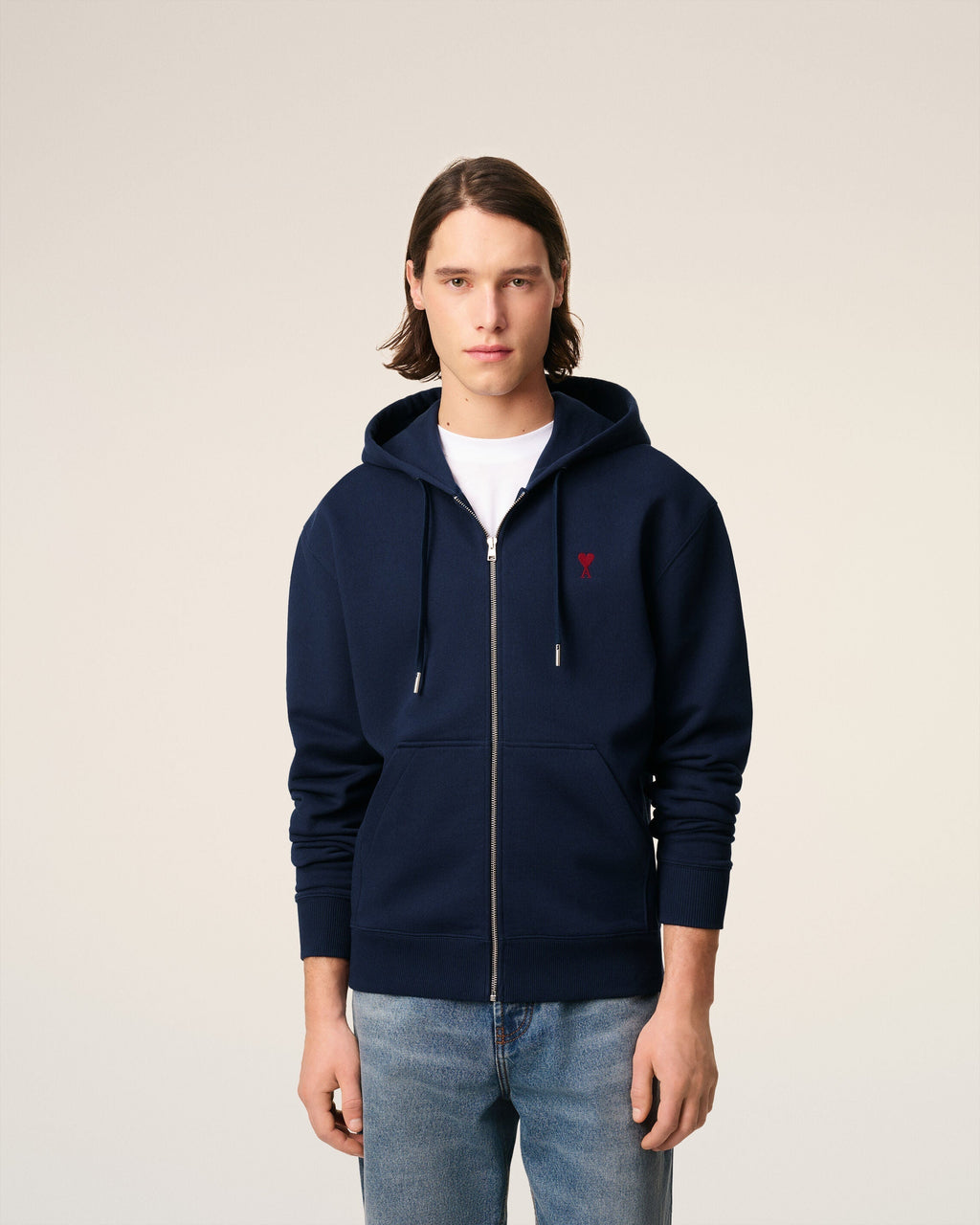 Hoodie Bleu Marine Zippé Ami de Coeur En Coton