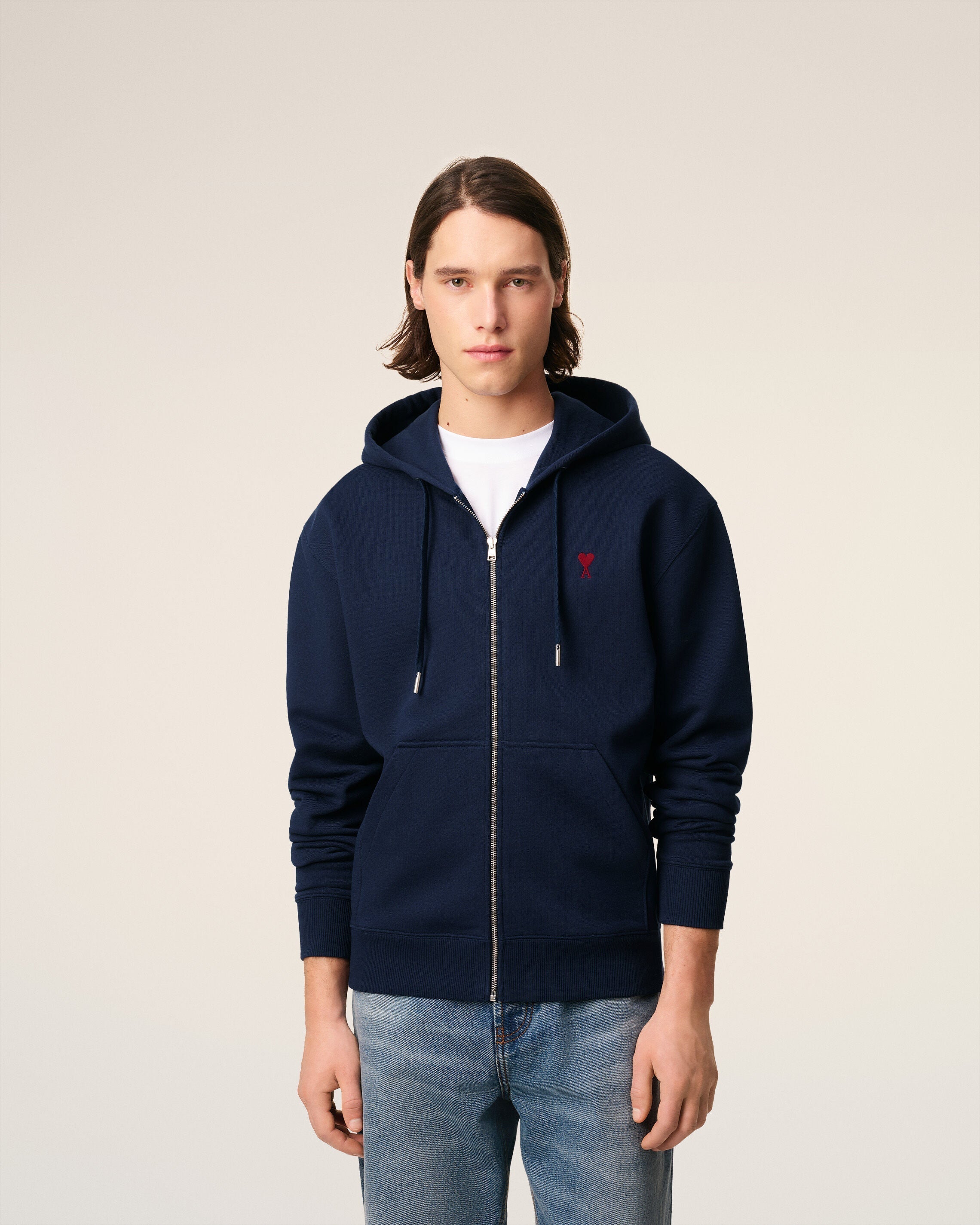Hoodie Bleu Marine Zippé Ami de Coeur En Coton