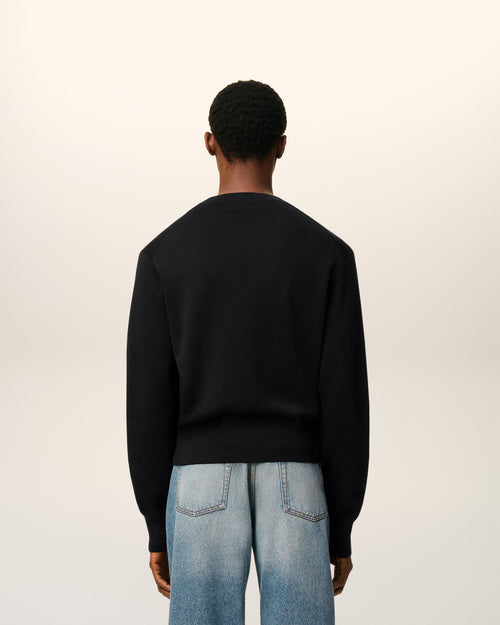 Pull Noir Col Rond Ami De Coeur En Laine