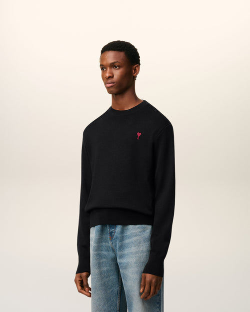 Pull Noir Col Rond Ami De Coeur En Laine