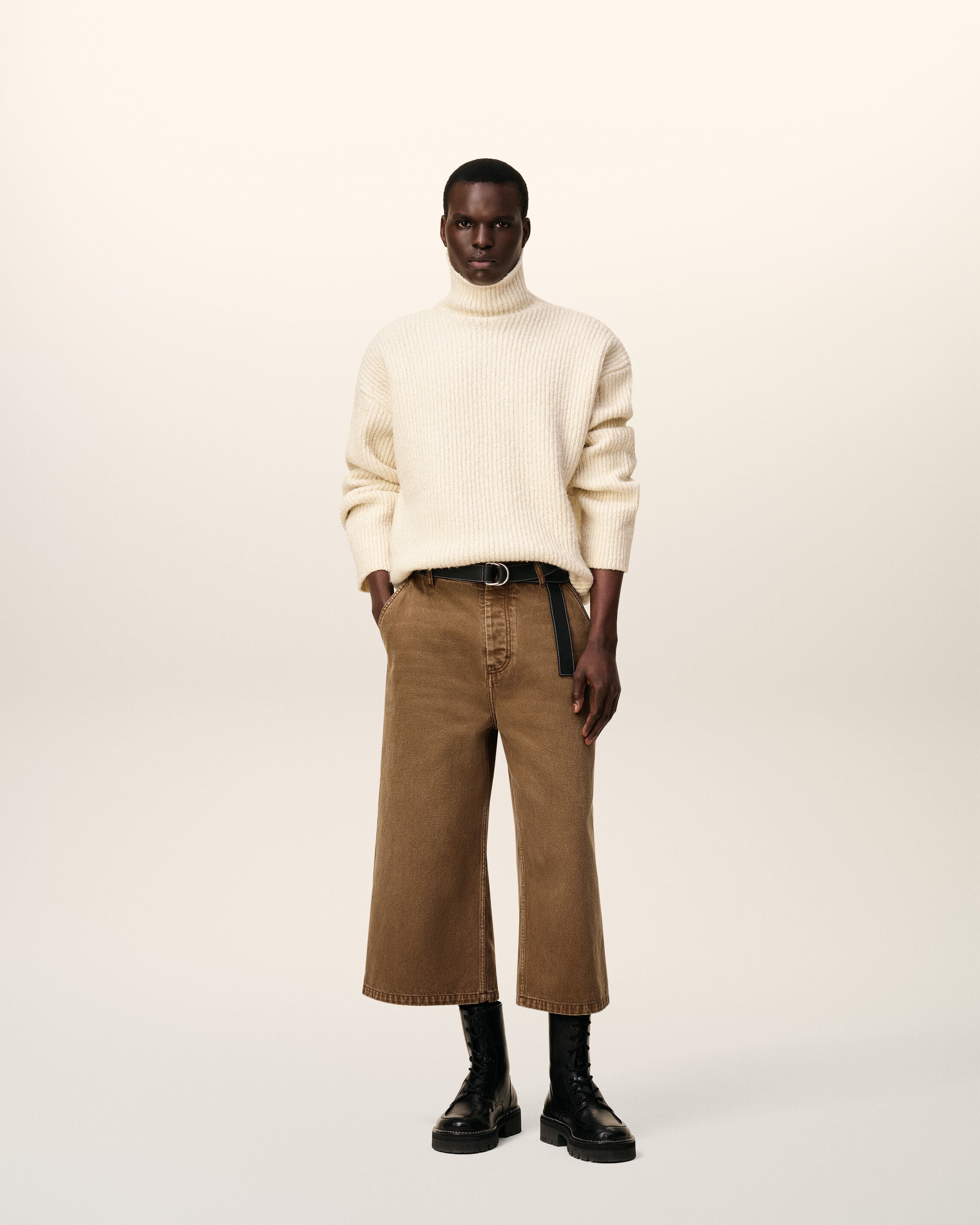 Pull Blanc Col Cheminée En Laine