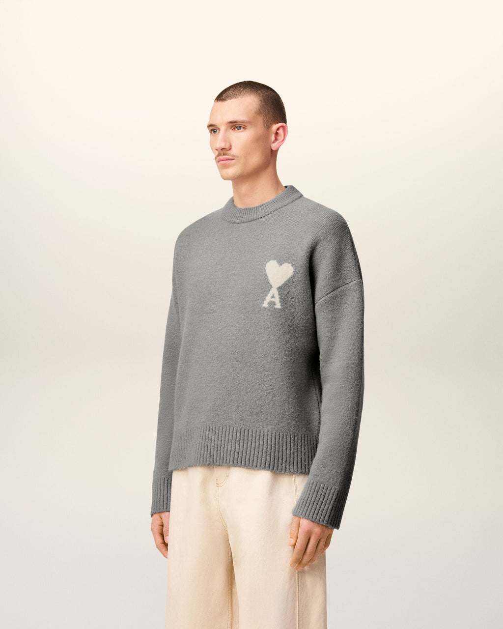 Pull Gris Col Rond Ami De Coeur En Alpaga