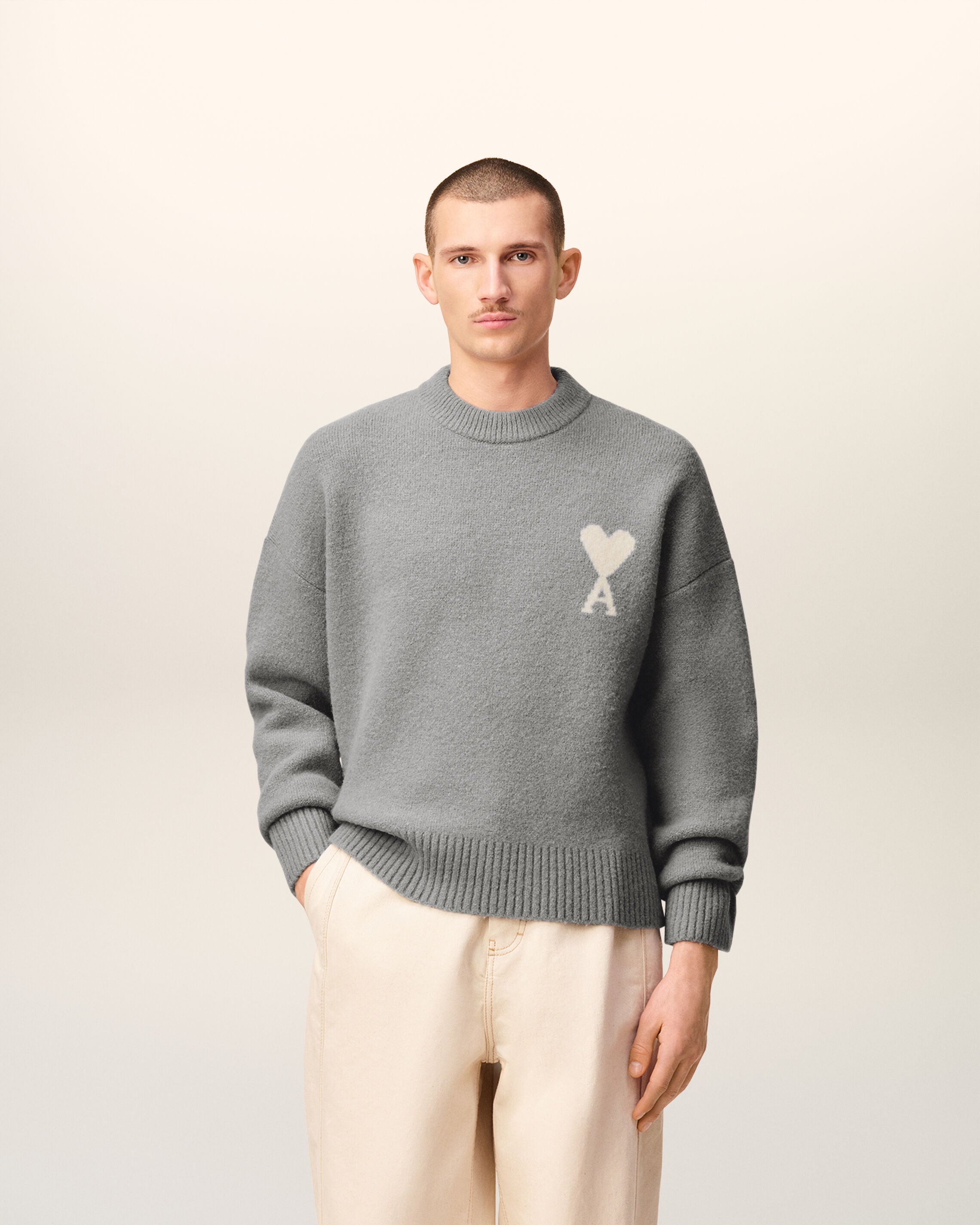 Pull Gris Col Rond Ami De Coeur En Alpaga