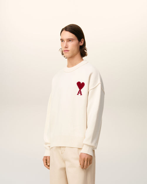 Pull Blanc Col Rond Ami De Coeur En Laine