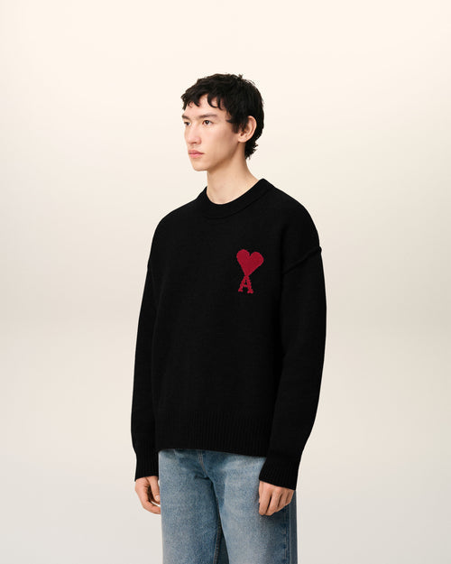 Pull Noir Col Rond Ami De Coeur En Laine