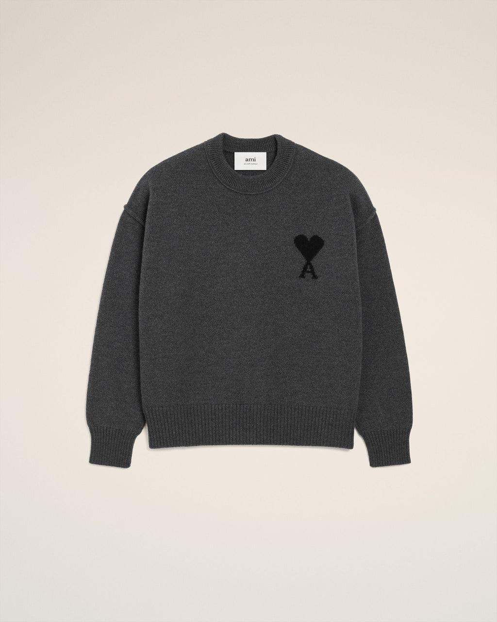 Pull Gris Col Rond Ami De Coeur En Laine