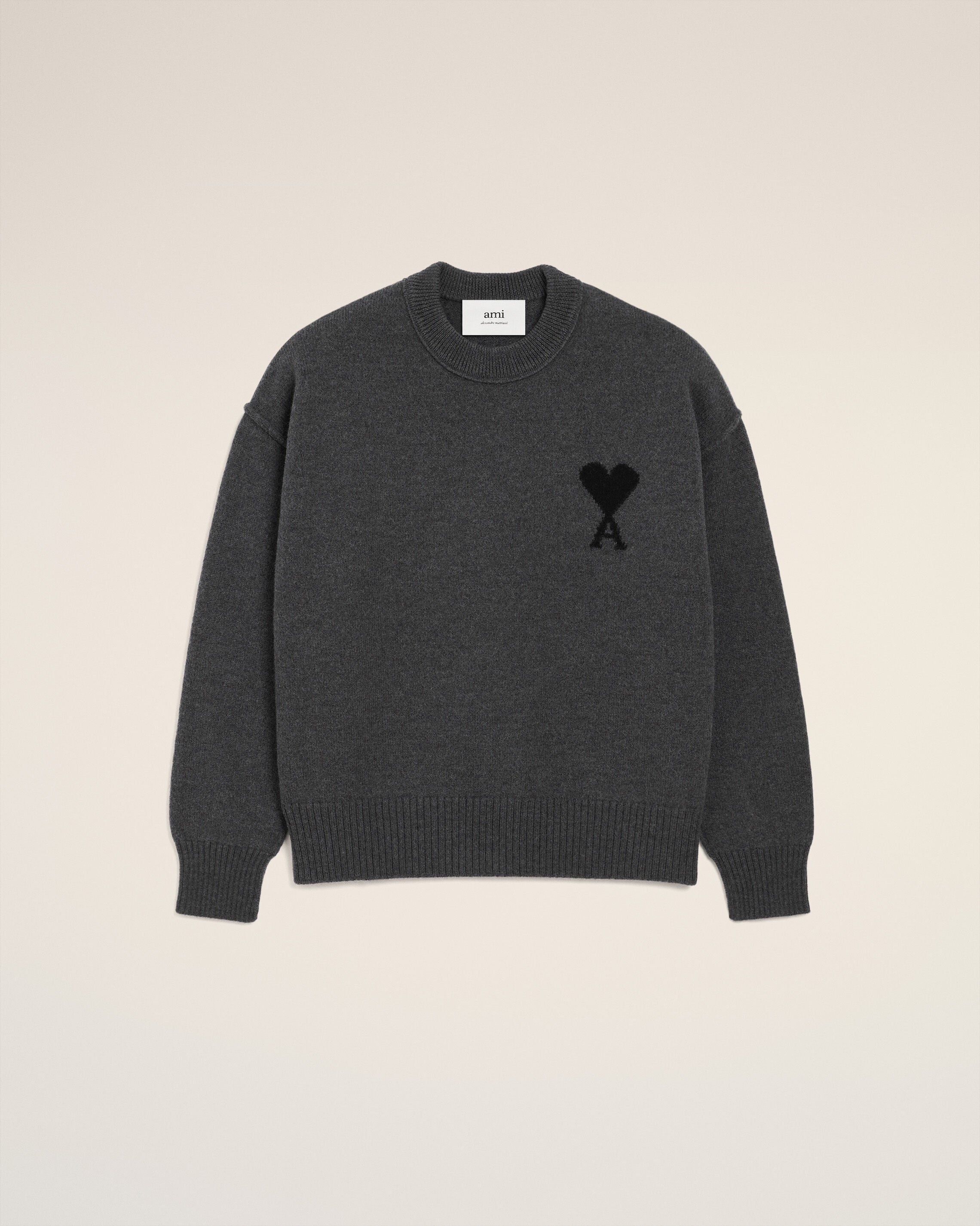 Pull Gris Col Rond Ami De Coeur En Laine