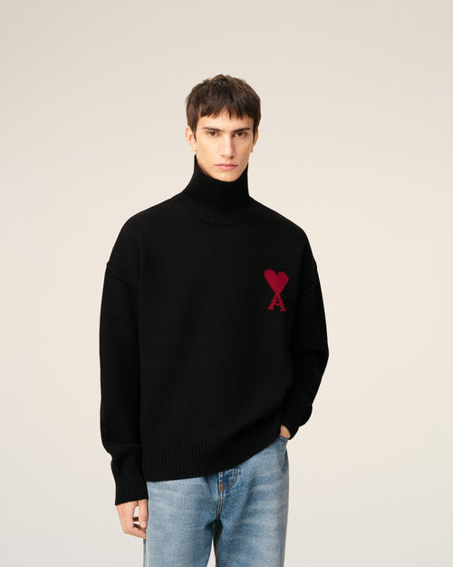 Pull Noir Col Cheminée Ami De Coeur En Laine