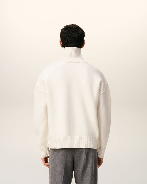 Pull Blanc Col Cheminée Ami De Coeur En Laine