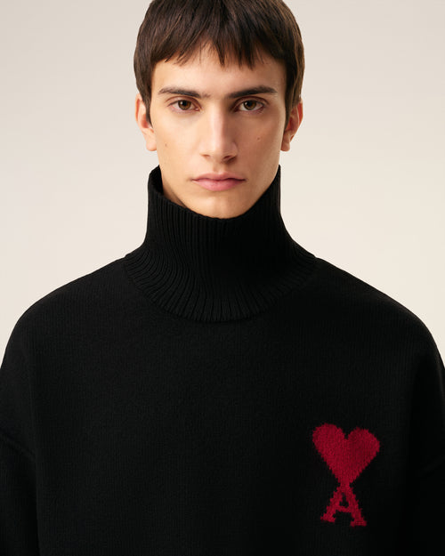Pull Noir Col Cheminée Ami De Coeur En Laine
