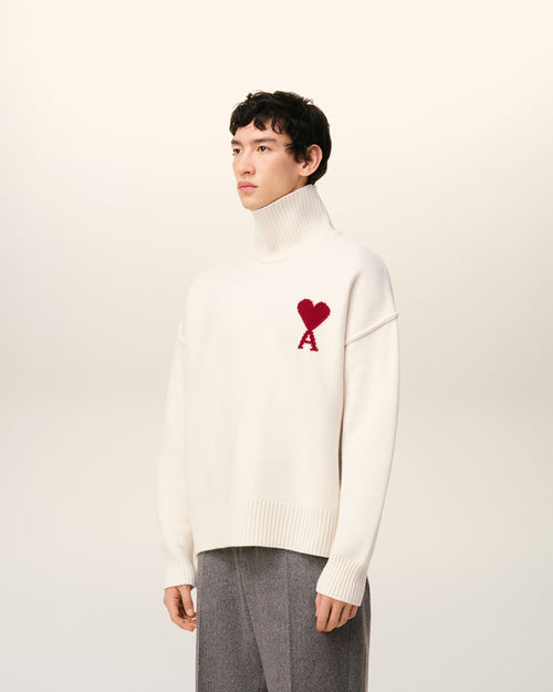 Pull Blanc Col Cheminée Ami De Coeur En Laine
