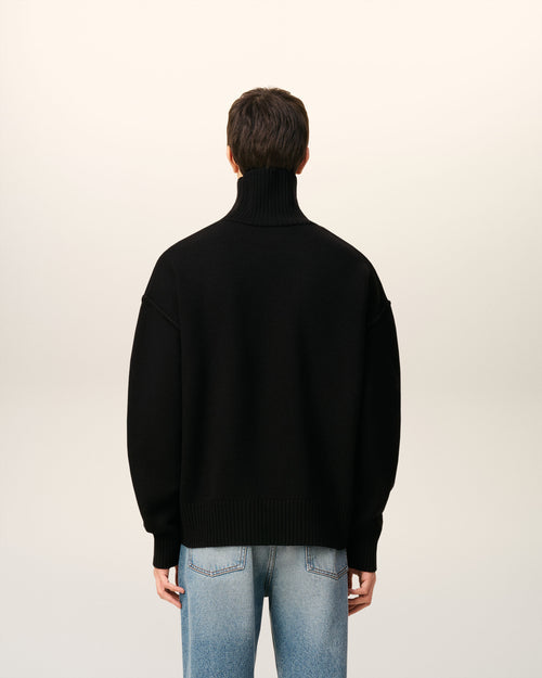 Pull Noir Col Cheminée Ami De Coeur En Laine