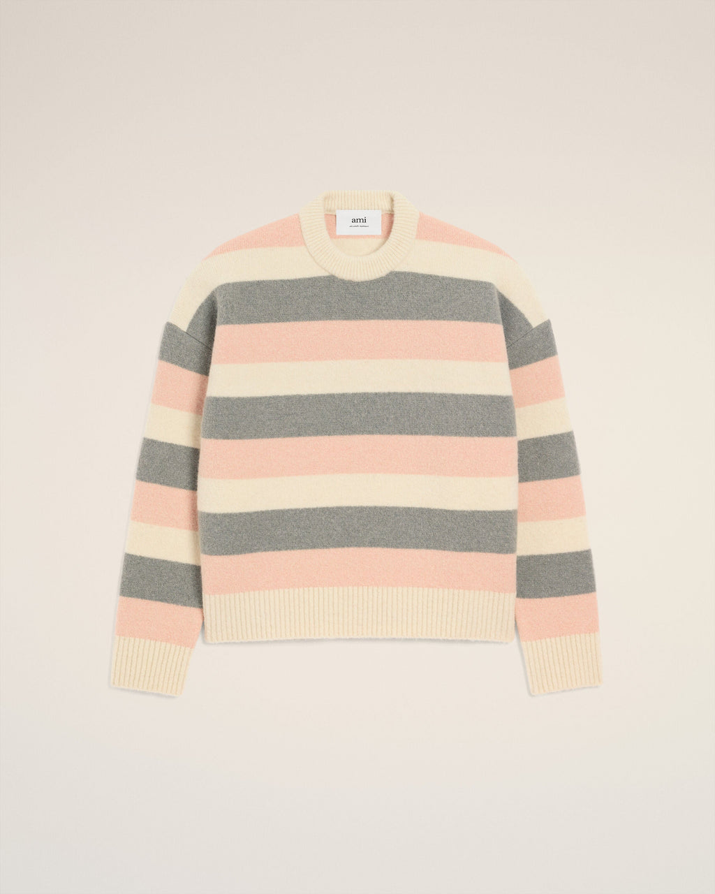 Pull Gris Rayé Col Rond En Alpaga