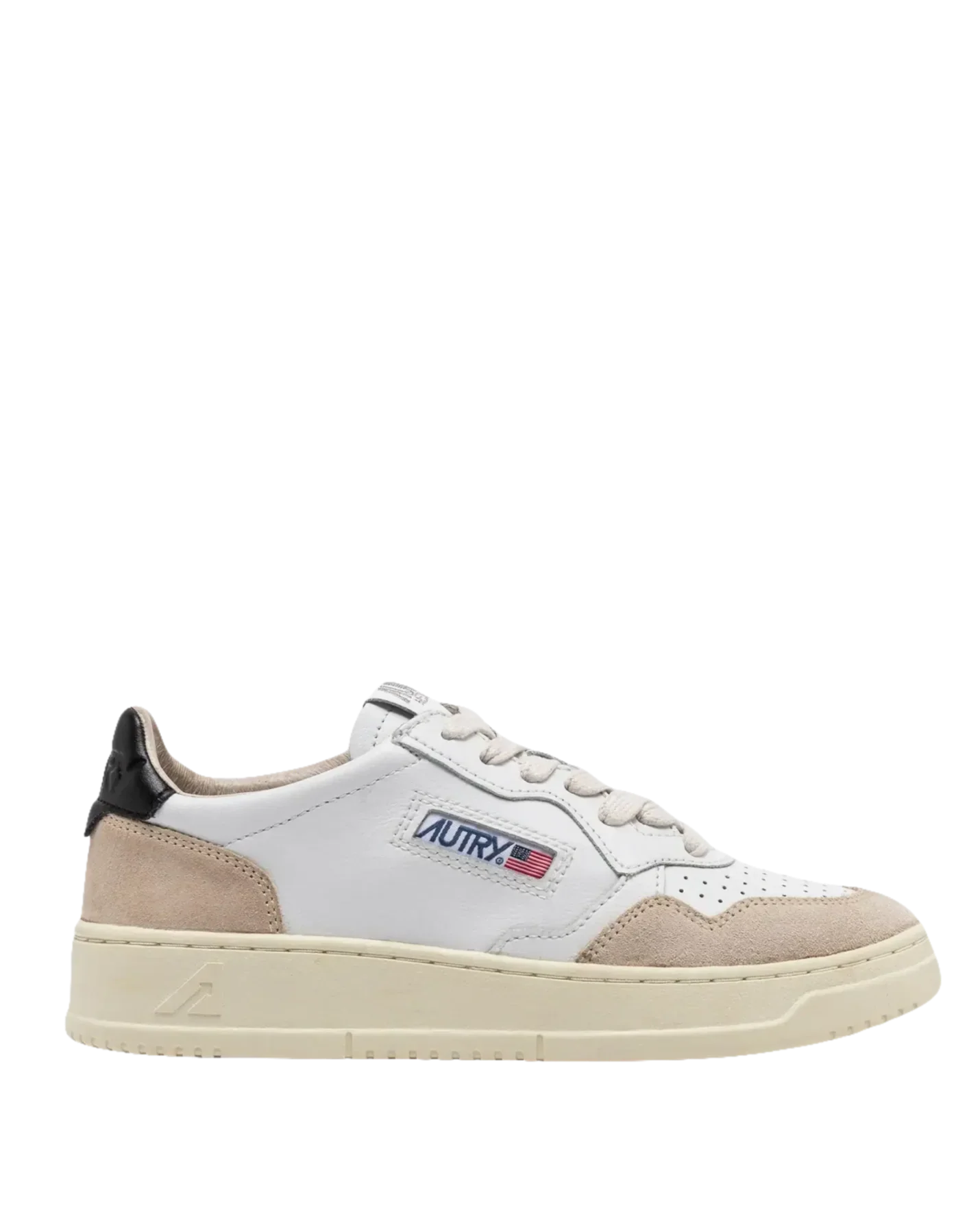 AUTRY - BASKETS MEDALIST LOW EN CUIR BLANC ET NOIR ET DAIM BEIGE - Lothaire